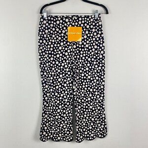 Michael Simon Crop Pants Scallop Hem Size 8 Side Zip Black White Polka Dot